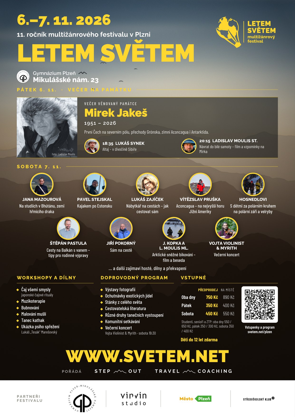 Plakát Letem světem Plzeň 6.–7. 11. 2026 s programem – pokračování na stránce Plzeň