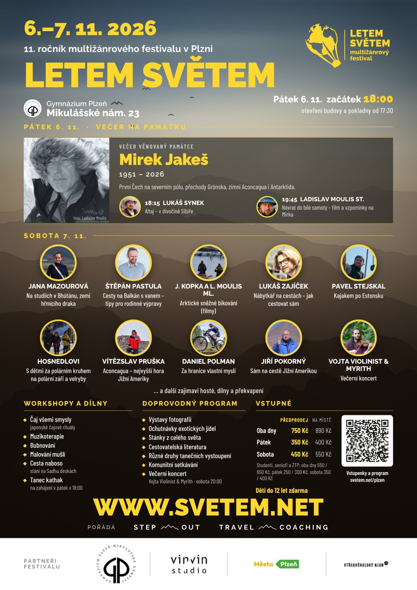 Plakát Letem světem Plzeň 6.–7. 11. 2026 s programem – kliknutím stáhnete PDF