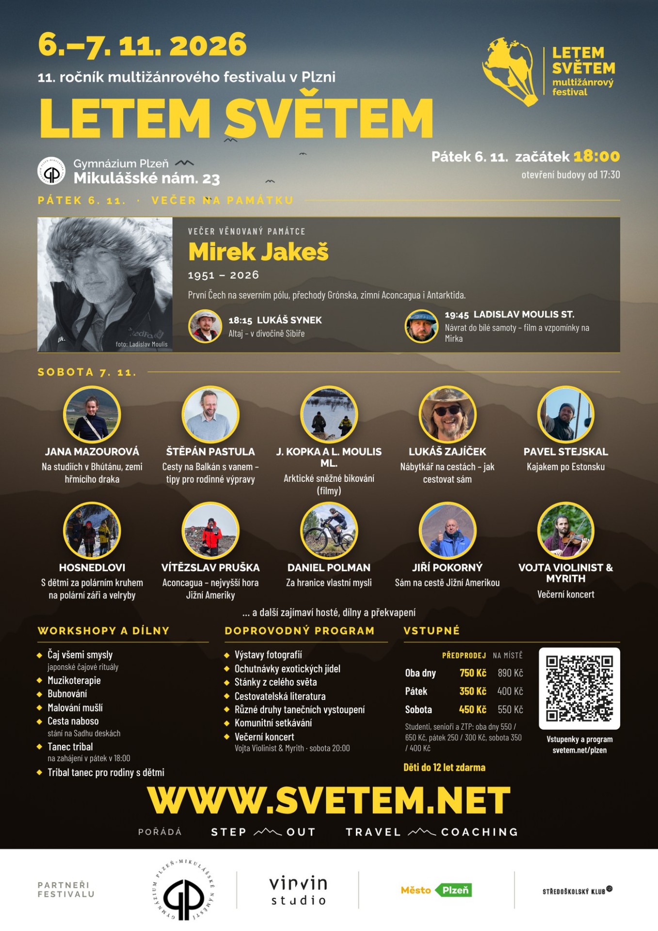 Plakát Letem světem Plzeň 6.–7. 11. 2026 s programem – kliknutím stáhnete PDF