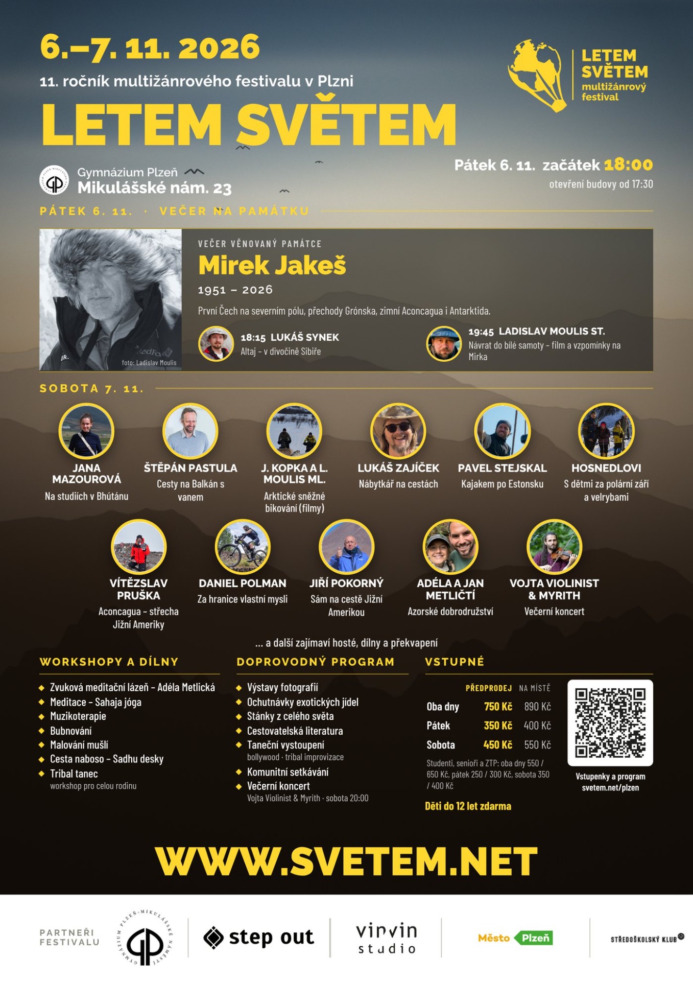 Plakát Letem světem Plzeň 6.–7. 11. 2026 s programem – kliknutím stáhnete PDF
